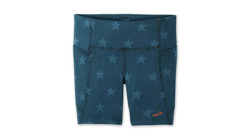 Brooks Moment 5in Short Tight - Womens, Denim/Run USA, L, 221584445.035
