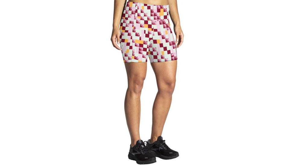 Brooks Moment 5in Short Tight - Womens, Pace Check Print, XL, 221584128.040