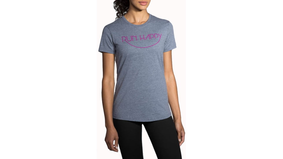 Brooks Run Happy Smile T-Shirt - Women's-Heather Navy-Small