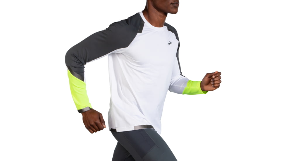 Brooks Run Visible Long Sleeve - Mens, White/Asphalt/Nightlife, S, 211408134.025