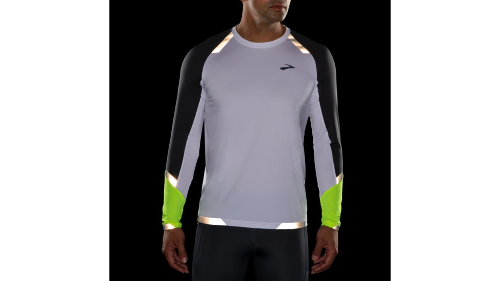 Brooks Run Visible Long Sleeve - Mens, White/Asphalt/Nightlife, S, 211408134.025