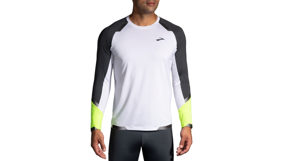 Brooks Run Visible Long Sleeve - Mens, White/Asphalt/Nightlife, S, 211408134.025