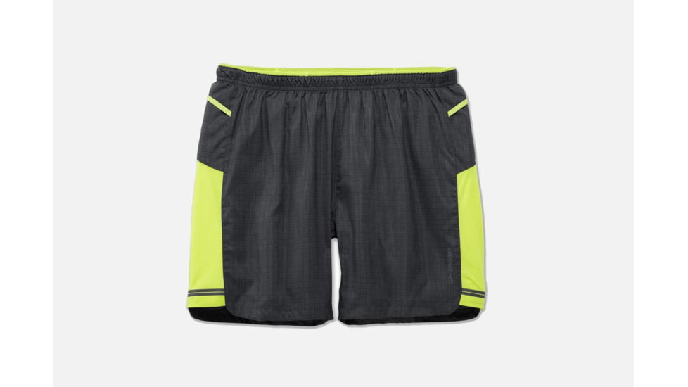 Brooks Sherpa 7 Inch 2-in-1 Mens Running Short, Asphalt Squares/Lime, Medium, 211138-AphltSquar/Lime-M