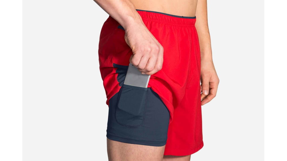 Brooks Sherpa 7 Inch 2-in-1 Mens Running Short, Blaze/Asphalt, Large, 211138-Blaze/Asphalt-L