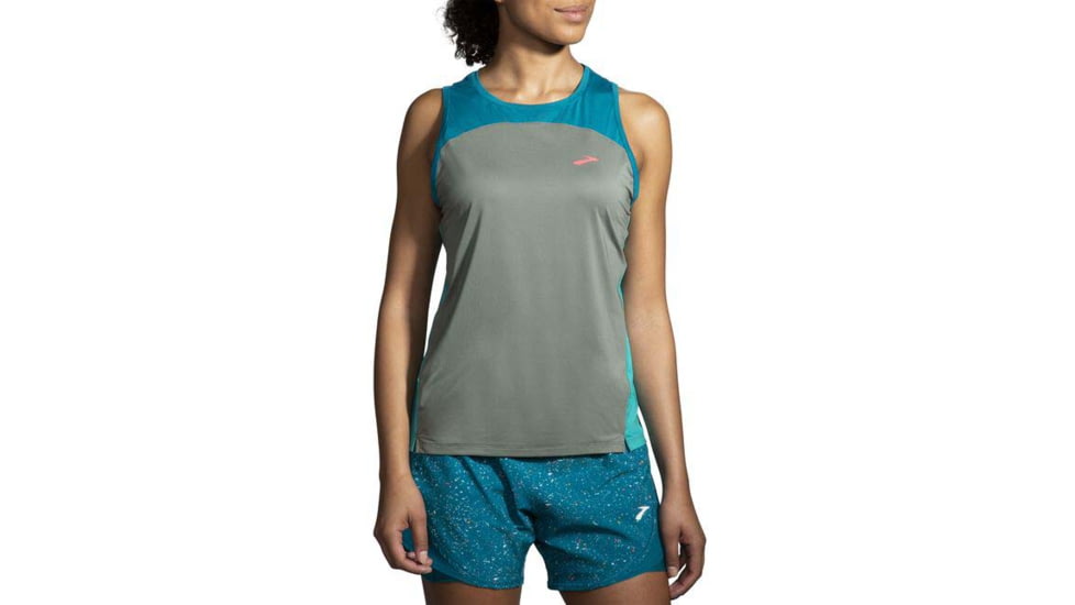 Brooks Sprint Free Tank 2.0 - Womens, Dark Pebble/Lagoon/Nile Green, M, 221605367.030
