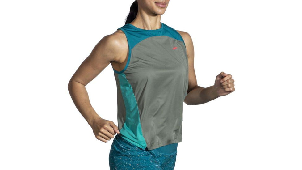 Brooks Sprint Free Tank 2.0 - Womens, Dark Pebble/Lagoon/Nile Green, M, 221605367.030