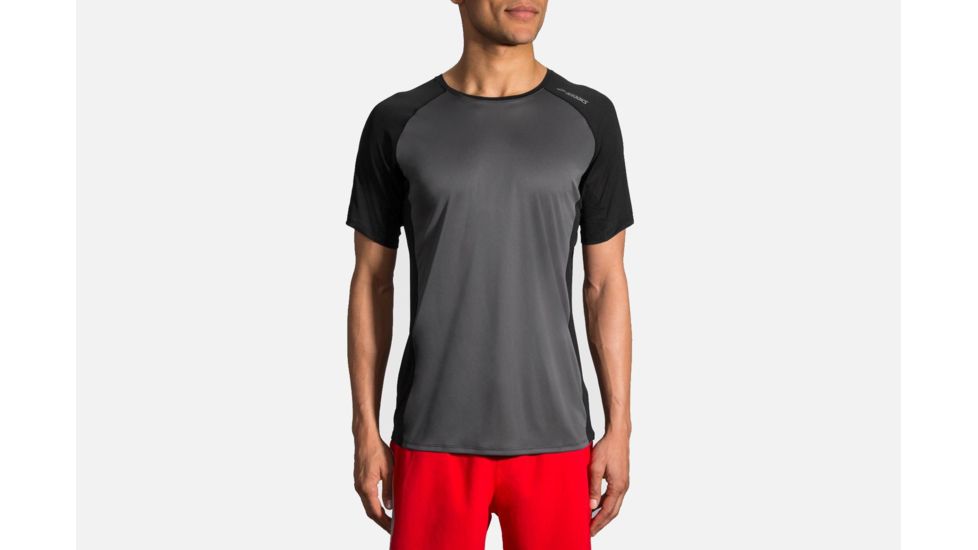 Brooks Stealth Men's Short Sleeve Running Shirt, Asphalt/Black, Large 211139-Asphalt/Black-L