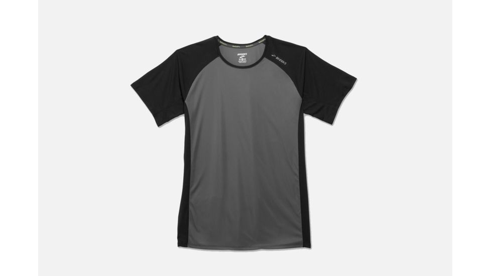 Brooks Stealth Men's Short Sleeve Running Shirt, Asphalt/Black, Large 211139-Asphalt/Black-L