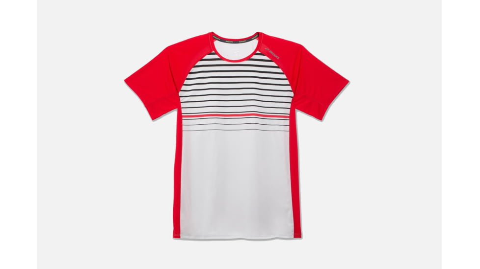 Brooks Stealth Men's Short Sleeve Running Shirt, White/Blaze/Black Stripe, 2XL 211139-White/Blaze/Black Stripe-XXL