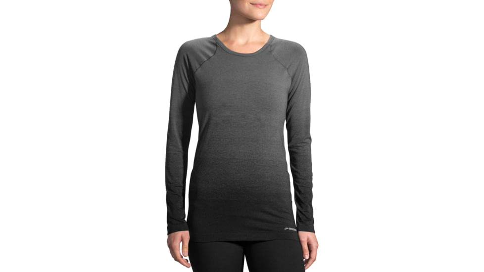 Brooks Women's Streaker Long Sleeve Running Shirt, Black/Oxford, Small, 221142036.025