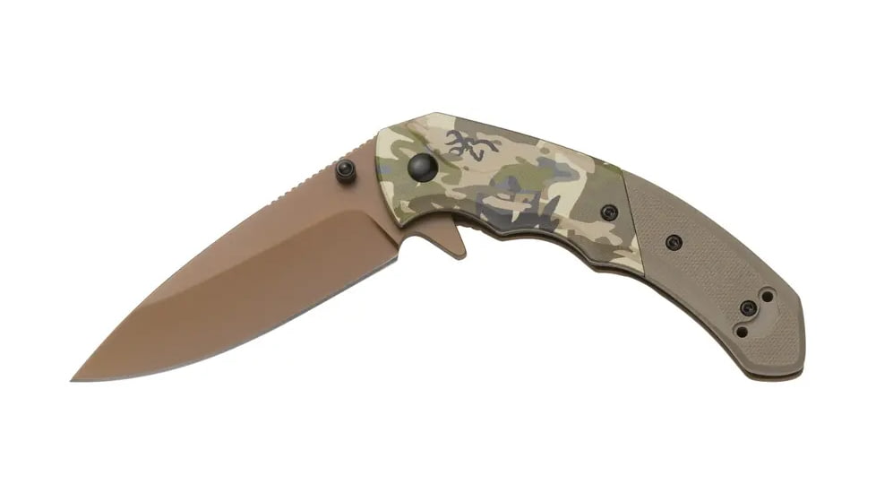 Browning Auric Folding Knife, 3.375in, D2 High Carbon Steel, Drop Point, G10 Handle, N, 3220483