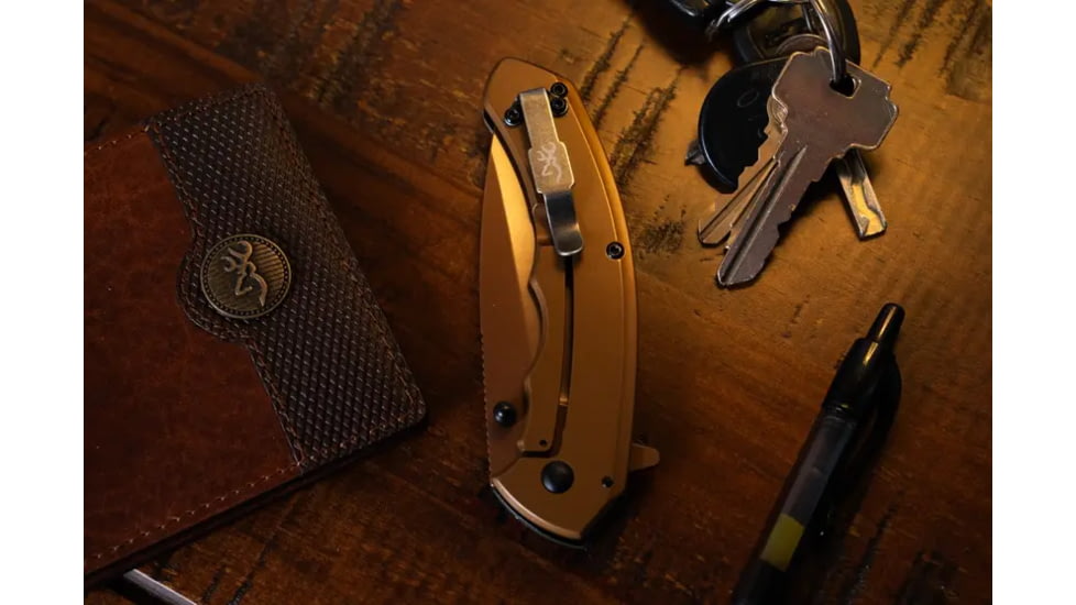 Browning Auric Folding Knife, 3.375in, D2 High Carbon Steel, Drop Point, G10 Handle, N, 3220483