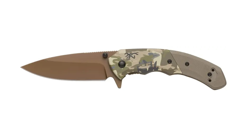 Browning Auric Folding Knife, 3.375in, D2 High Carbon Steel, Drop Point, G10 Handle, N, 3220483