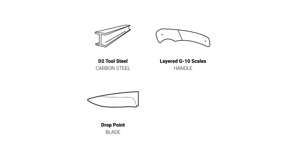 Browning Back Country Fixed Blade Knife - Box, 3.5in, D2 High Carbon Steel, Drop Point, G10 Handle, Blaze, 3220522B
