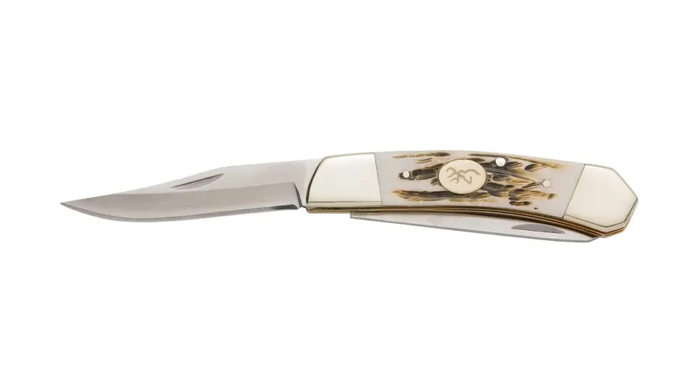 Browning Bone Bluff Folding Knife, 2.625in, Swedish Sandvik 12C27, Clip Point, Bone Handle, N, 3220477