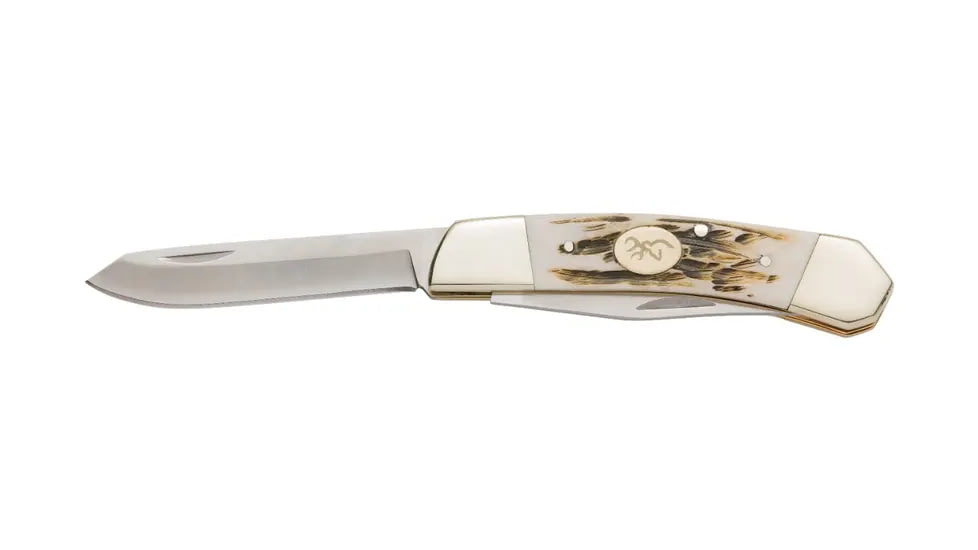 Browning Bone Bluff Folding Knife, 2.625in, Swedish Sandvik 12C27, Clip Point, Bone Handle, N, 3220477