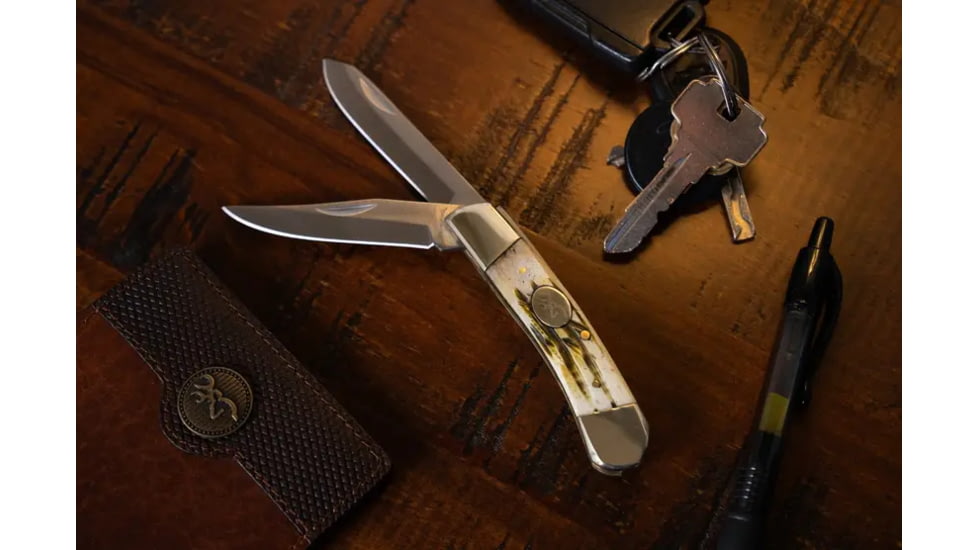 Browning Bone Bluff Folding Knife, 2.625in, Swedish Sandvik 12C27, Clip Point, Bone Handle, N, 3220477