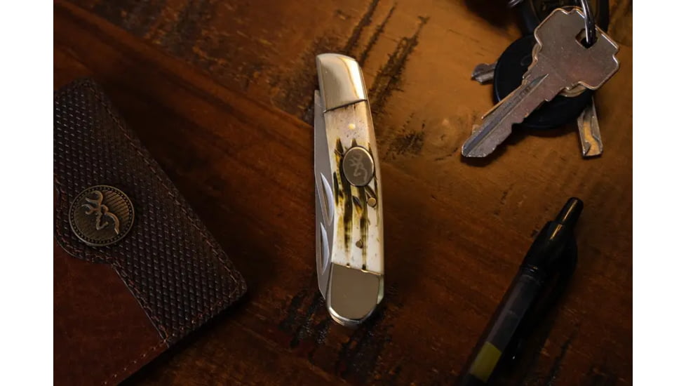 Browning Bone Bluff Folding Knife, 2.625in, Swedish Sandvik 12C27, Clip Point, Bone Handle, N, 3220477