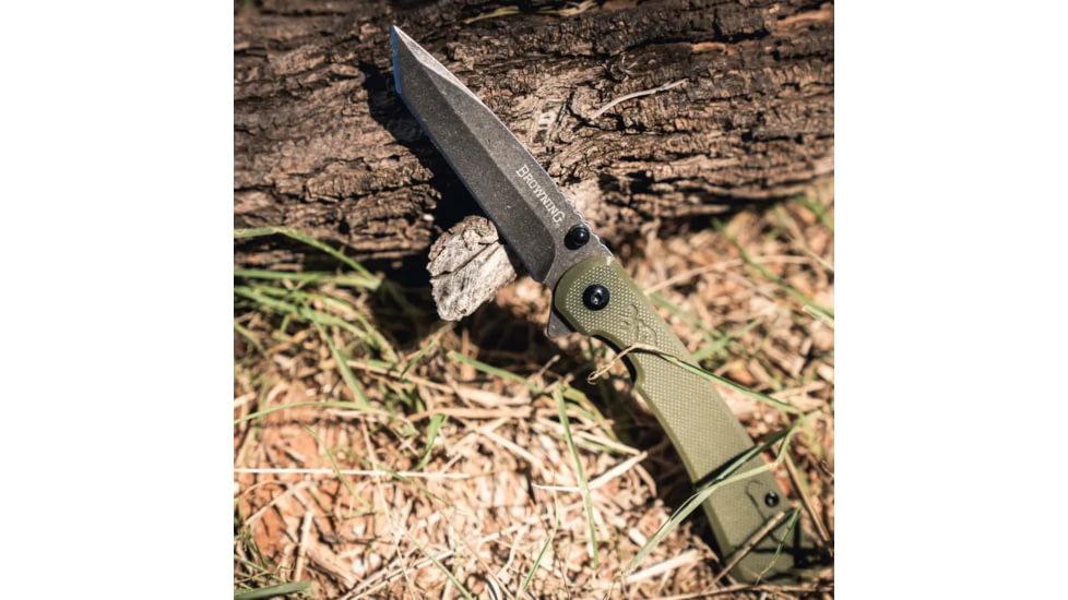 Browning Branded Rock Field Assisted Opening Folding Knife, 3in, 7Cr17Mov, Tanto, G10 Handle, N, 3220507