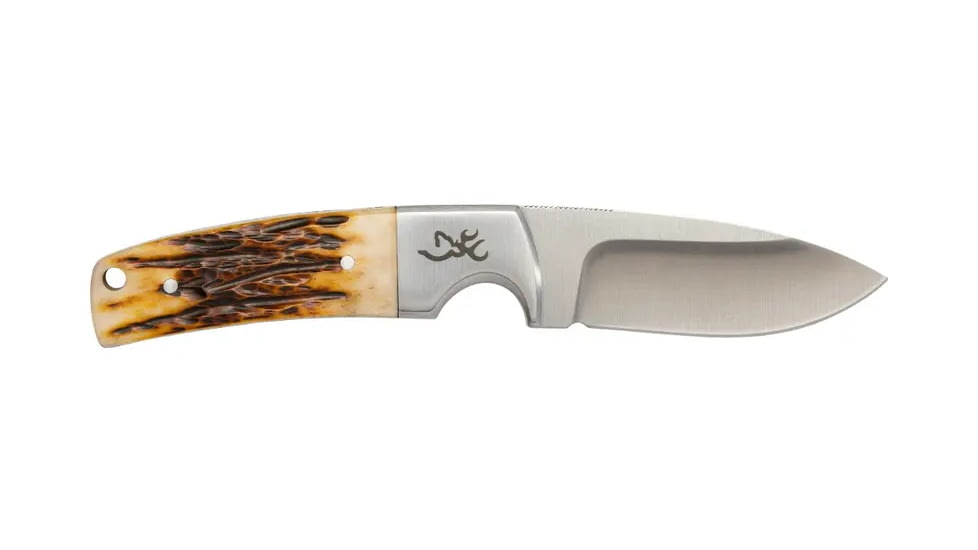 Browning Buckmark Hunter Fixed Blade Knife, 3in, 8Cr13MoV, Drop Point, Bone Handle, Leather, 3220509