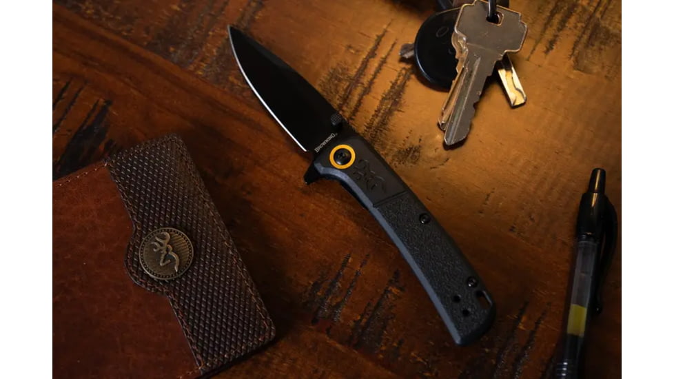 Browning Buckmark Slim Folding Knife - Box, 2.75in, D2 High Carbon Steel, Drop Point, Black Polymer Handle, N, 3220541B