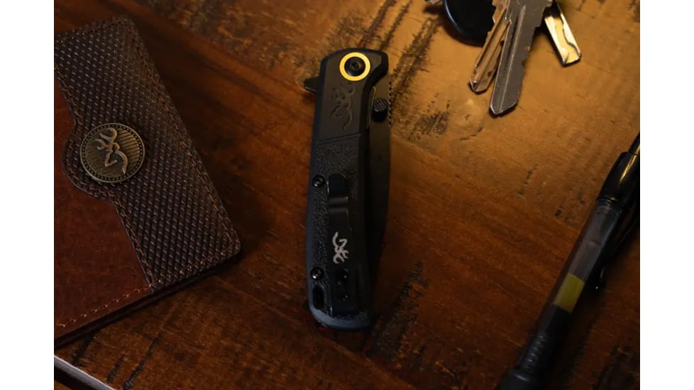 Browning Buckmark Slim Folding Knife - Box, 2.75in, D2 High Carbon Steel, Drop Point, Black Polymer Handle, N, 3220541B