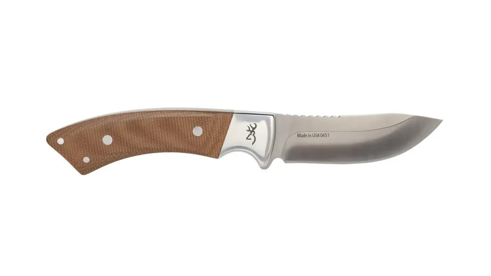 Browning Guide Series Fixed Blade Knife, 3.625in, Sandvik 14C28N, Skinner, G10 Handle, Split Grain Leather, 3220451