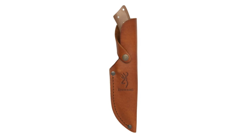 Browning Guide Series Fixed Blade Knife, 3.625in, Sandvik 14C28N, Skinner, G10 Handle, Split Grain Leather, 3220451
