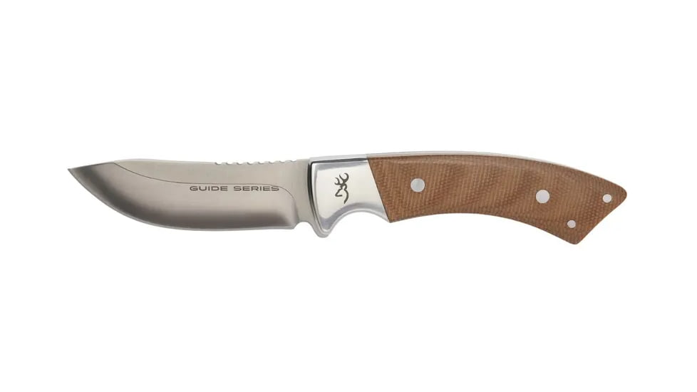 Browning Guide Series Fixed Blade Knife, 3.625in, Sandvik 14C28N, Skinner, G10 Handle, Split Grain Leather, 3220451