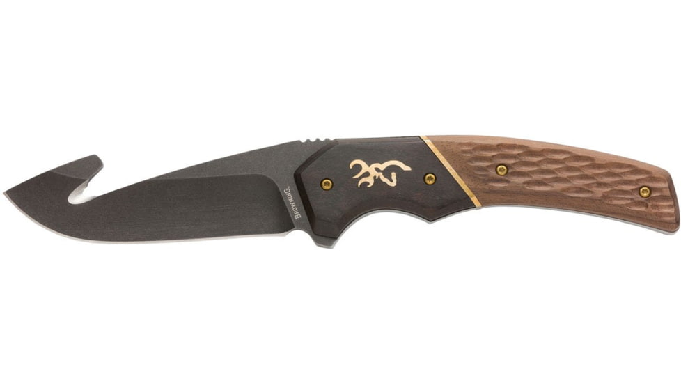 Browning Hunter Fixed Blade Knife, 3.5in, 440-C, Gut Hook Blade, Wood Handle, 3220396