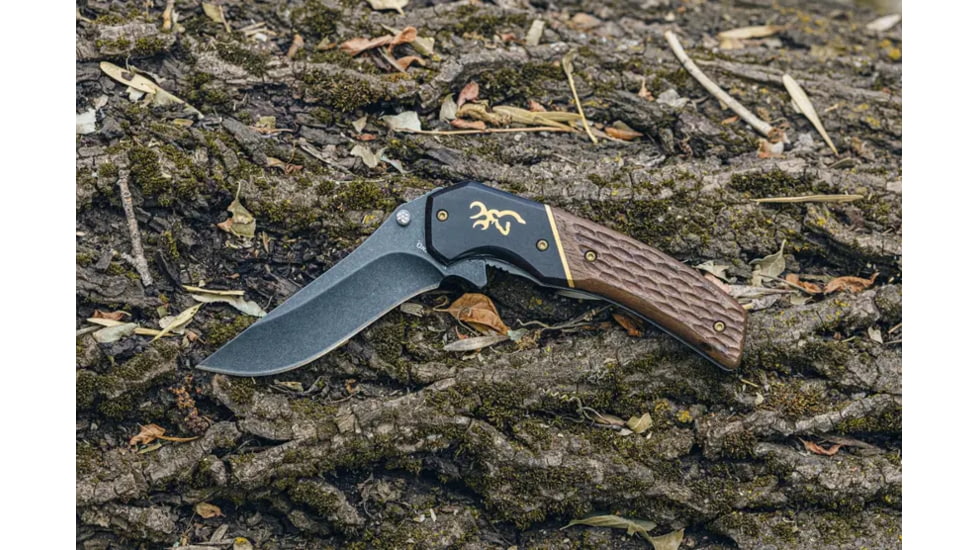 Browning Hunter Folding Knife - Box, 3.5in, 440-C, Straight Back, Wood Handle, N, 3220392B