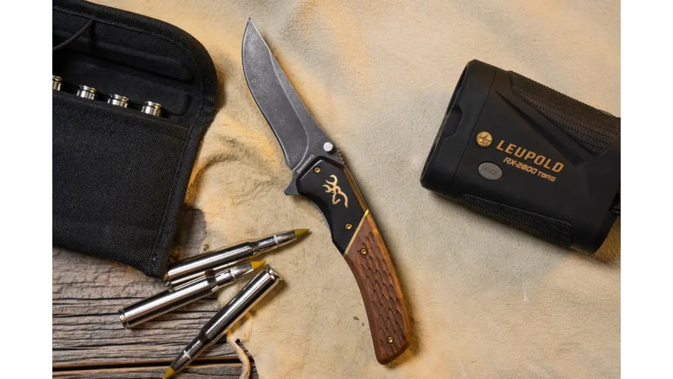 Browning Hunter Folding Knife - Box, 3.5in, 440-C, Straight Back, Wood Handle, N, 3220392B