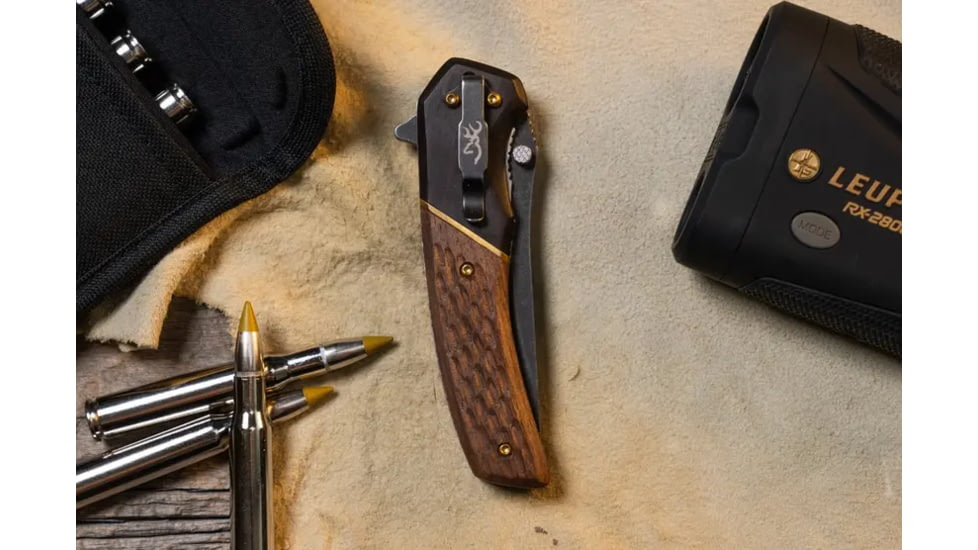 Browning Hunter Folding Knife - Box, 3.5in, 440-C, Straight Back, Wood Handle, N, 3220392B