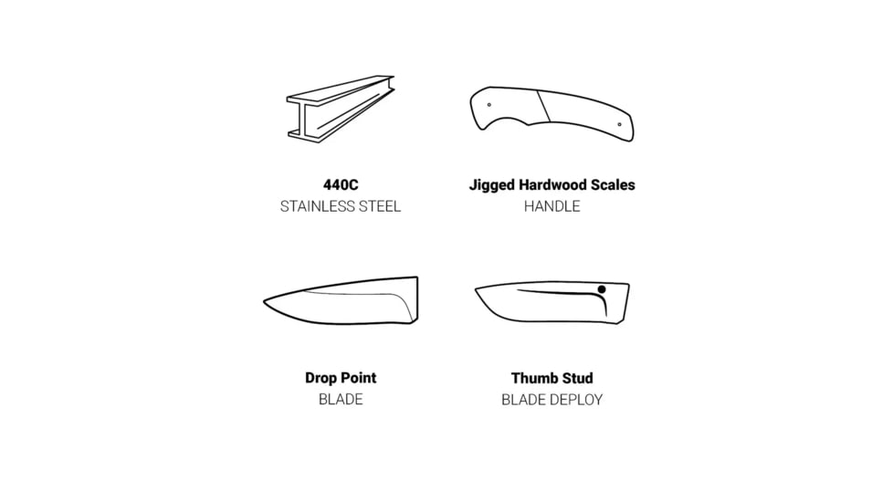 Browning Hunter Folding Knife - Box, 3.5in, 440-C, Straight Back, Wood Handle, N, 3220392B