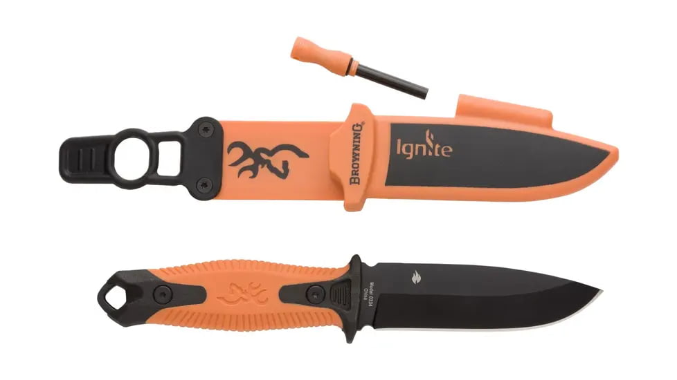Browning Ignite 2 Fixed Blade Knife, 4in, 7Cr17Mov, Drop Point, Orange Injection Molded, Orange, 3220334