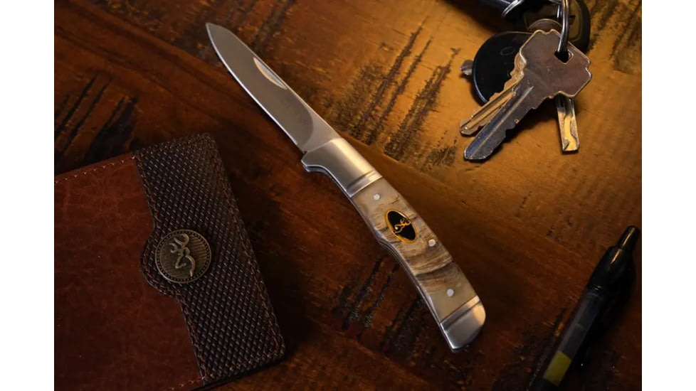 Browning Joint Venture 1 Blade Folding Knife, 2.875in, 8Cr13MoV, Drop Point, Bone Handle, N, 3220011