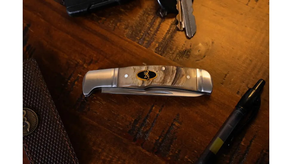 Browning Joint Venture 1 Blade Folding Knife, 2.875in, 8Cr13MoV, Drop Point, Bone Handle, N, 3220011