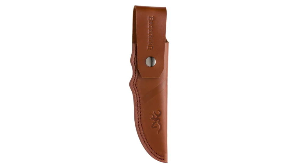 Browning Large Hunter Fixed Blade Knife, 3.625in, 440-C, Drop Point, Wood Handle, Split Grain Leather, 3220397B