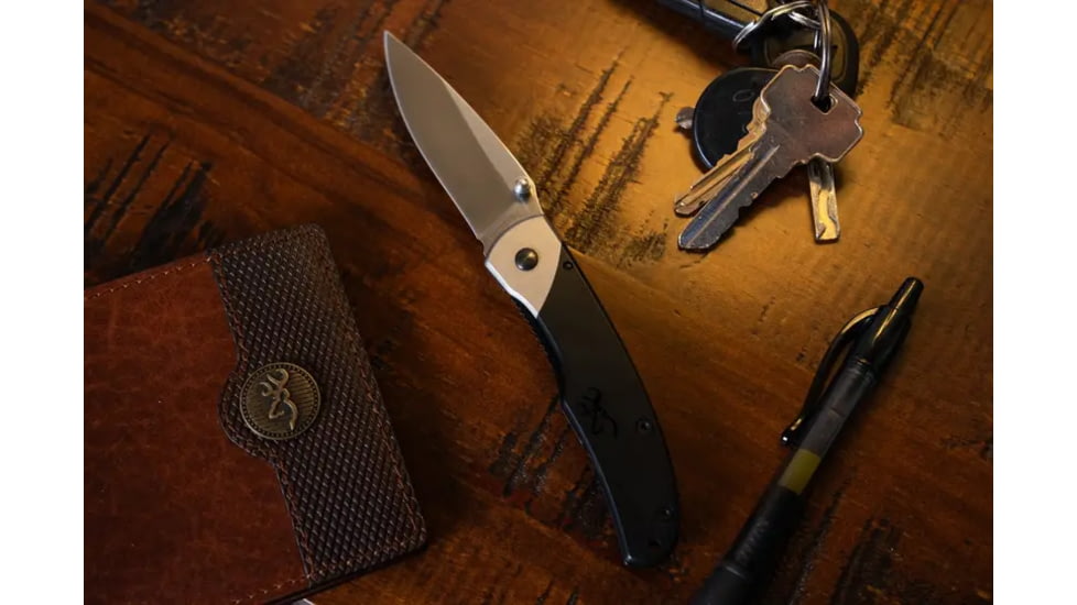 Browning Mountain Ti 2 Medium Folding Knife, 2.75in, 7Cr17Mov, Drop Point, Machined 420JI Stainless Steel Handle, N, 3220321