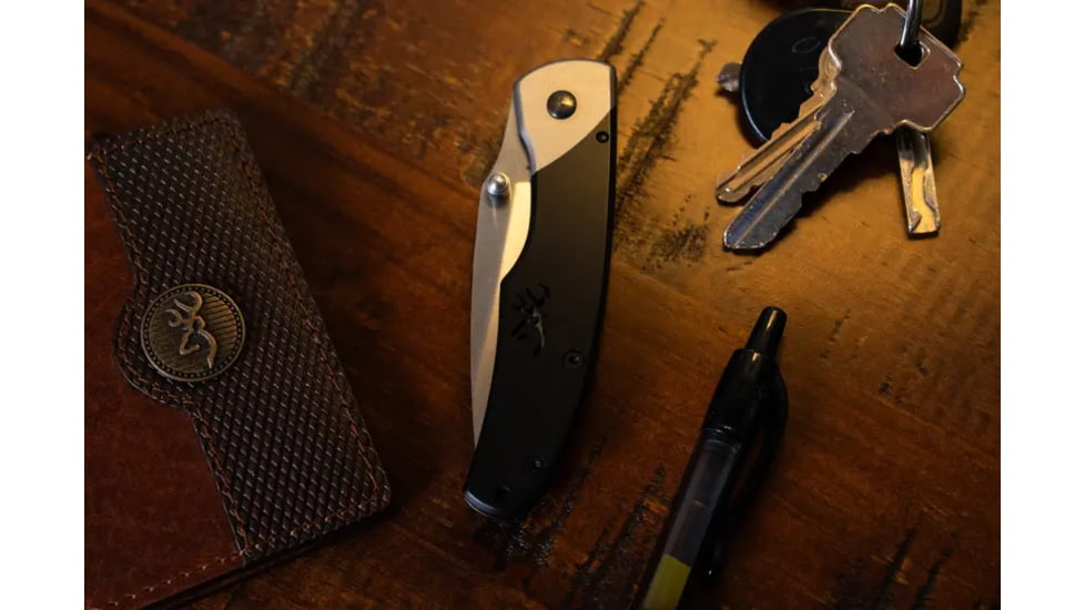 Browning Mountain Ti 2 Medium Folding Knife, 2.75in, 7Cr17Mov, Drop Point, Machined 420JI Stainless Steel Handle, N, 3220321