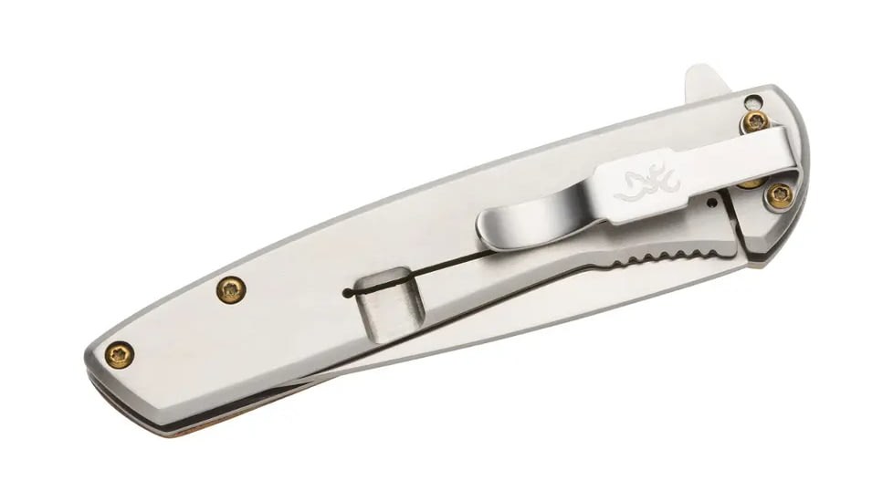 Browning Nine Mile Folding Knife, 3in, D2 High Carbon Steel, Drop Point, Wood Handle, N, 3220470