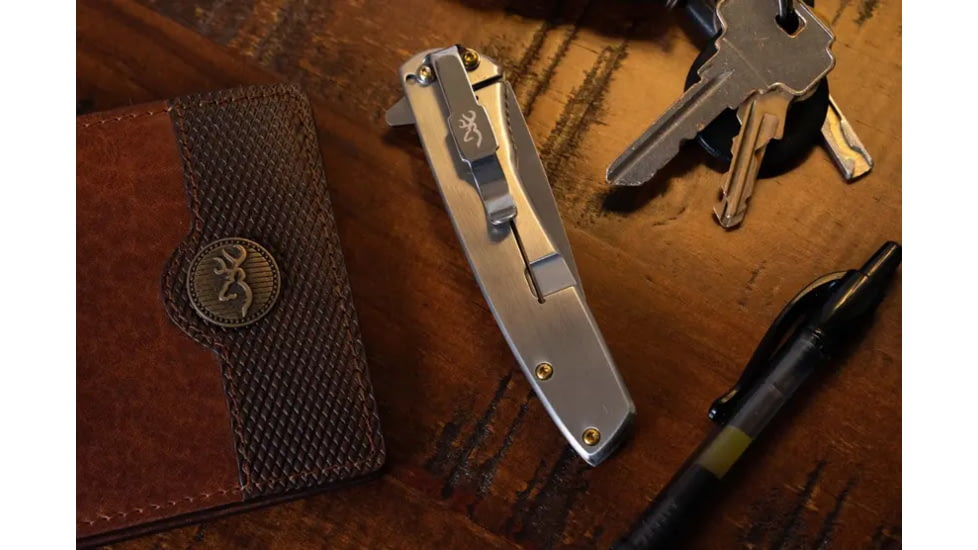 Browning Nine Mile Folding Knife, 3in, D2 High Carbon Steel, Drop Point, Wood Handle, N, 3220470