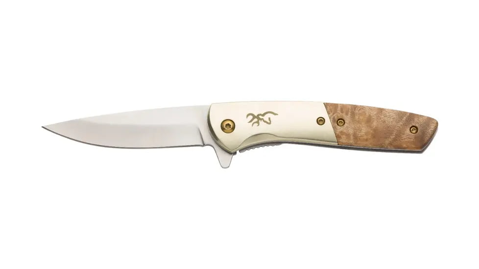 Browning Nine Mile Folding Knife, 3in, D2 High Carbon Steel, Drop Point, Wood Handle, N, 3220470