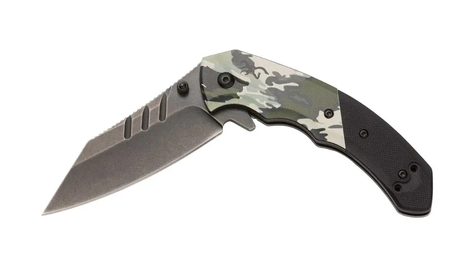 Browning OvixFolding Knife, 3.25in, D2 High Carbon Steel, Tanto, Steel Handle, N, 3220467