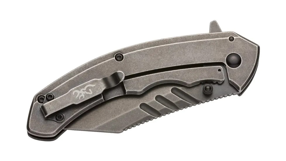 Browning OvixFolding Knife, 3.25in, D2 High Carbon Steel, Tanto, Steel Handle, N, 3220467