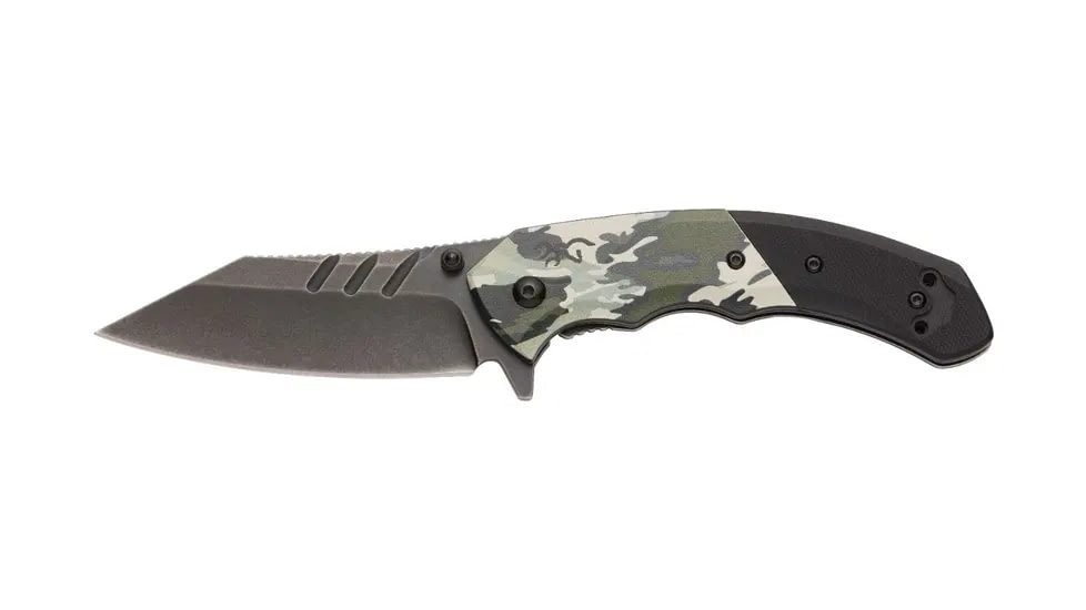 Browning OvixFolding Knife, 3.25in, D2 High Carbon Steel, Tanto, Steel Handle, N, 3220467