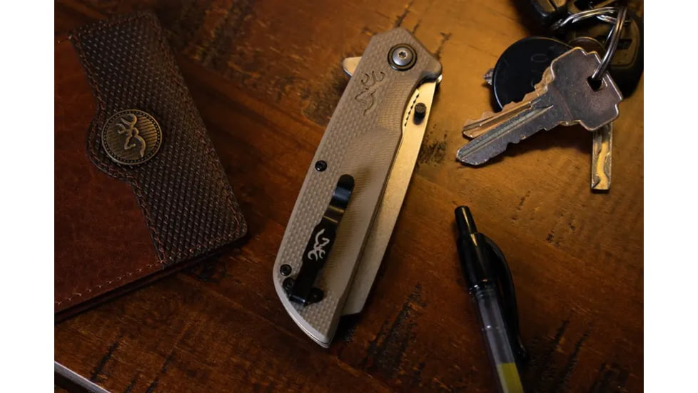Browning Plateau Folding Knife, 3.25in, D2 High Carbon Steel, Cleaver, G10 Handle, N, 3220469