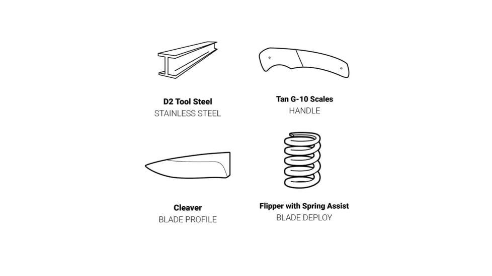 Browning Plateau Folding Knife, 3.25in, D2 High Carbon Steel, Cleaver, G10 Handle, N, 3220469