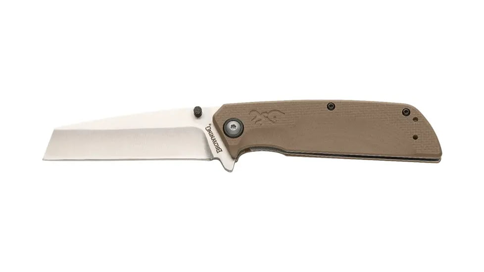 Browning Plateau Folding Knife, 3.25in, D2 High Carbon Steel, Cleaver, G10 Handle, N, 3220469