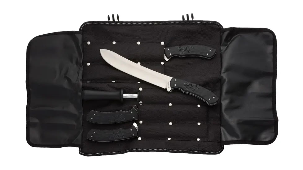 Browning Primal Fish/Game Butcher Kitchen Knife Kit, 7.5/6/5in, 8Cr13MoV, Polymer/Rubber Handle, Black, 3220446